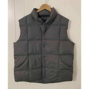 Lands End Puffer Vest Men’s Sz Large Gray 70% Down 30% Feathers Snap Puffy Golf